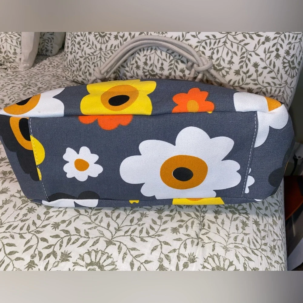 Summer Blooms Floral‎ Canvas Tote Bag - Gray, White, Orange, Yellow